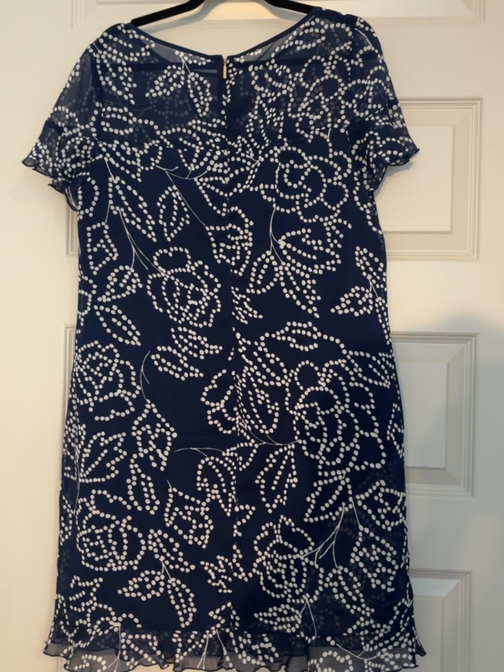 Cute Karl Lagerfeld Navy Floral Shift Ruffle Hem Dress ~ Size 14